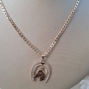 Gold Horse Pendant Necklace with Crystals